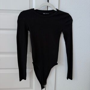Black Long Sleeve Ribbed Bodysuit
